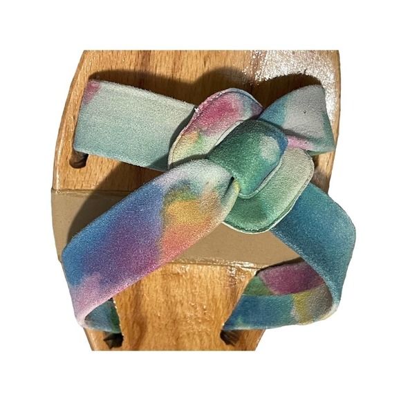 Studio Delman Handcrafted in Spain Suede Slides Sandals Tie Dye Wood Heel Size 9 - Picture 2 of 11